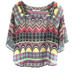 Karlie‎ Top Womens Small Sheer Batwing Sleeves Boho Crop Blouse